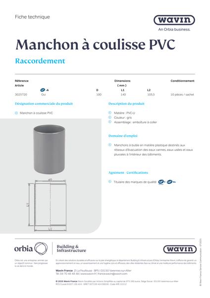 Fiche technique Manchon coulissant - 3025720