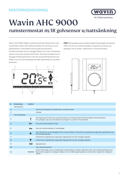 AHC 9000 trådbunden rumstermostat med IR golvsensor