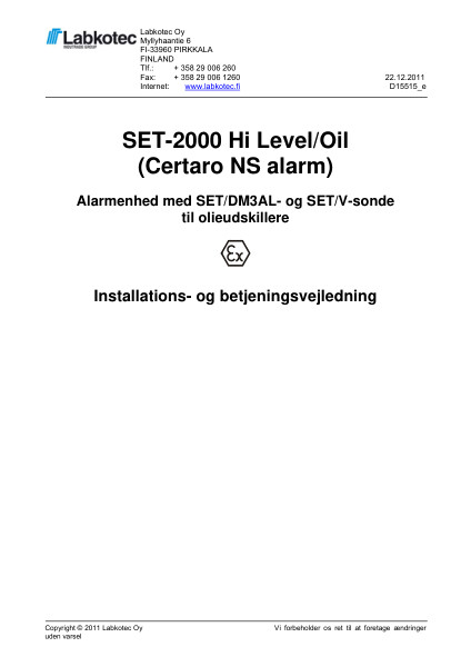 Certaro NS alarm SET-2000 Hi Level/Oil