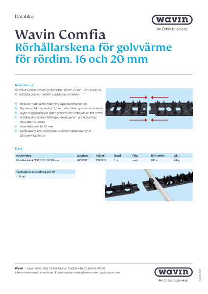 Datablad - Comfia Rörhållarskena för golvvärme_F_NR-57734_sv