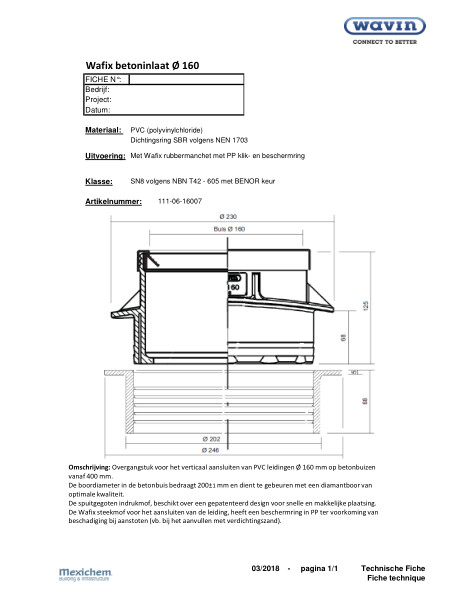 SN8 betoninlaat / Wafix pièce de piquage Ø160