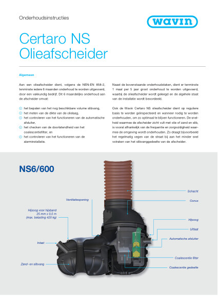 Onderhoudsinstructie Wavin Certaro NS Olieafscheider