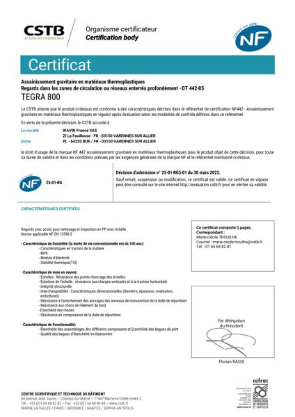 Certificat CSTB - WAVIN TEGRA 800