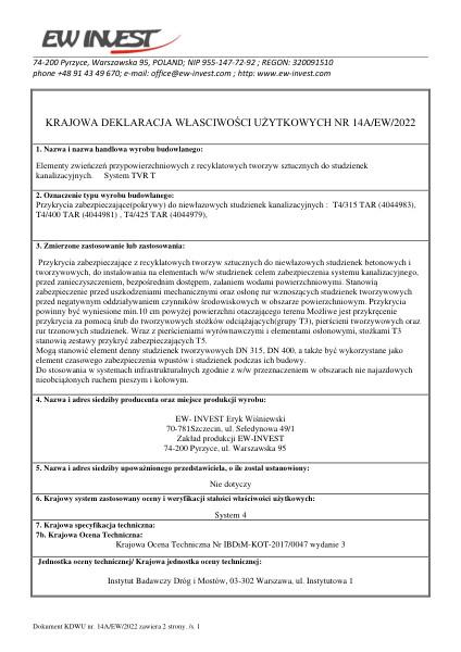 KDWU 14A/EW/2022 Pokrywa lekka do stożka TAR