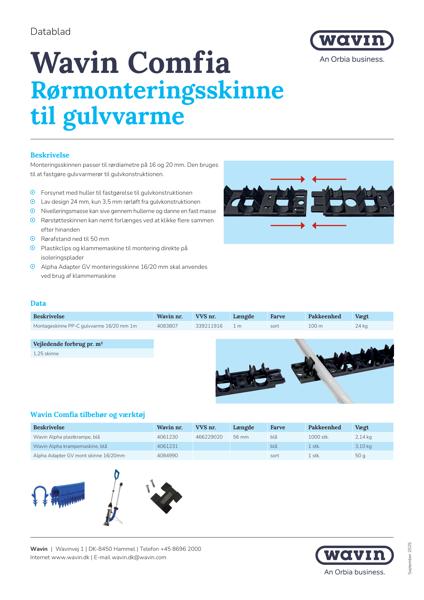 Datablad - Rørmonteringsskinne til gulvvarme