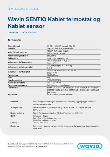 FDV Wavin SENTIO Kablet termostat og Kablet sensor