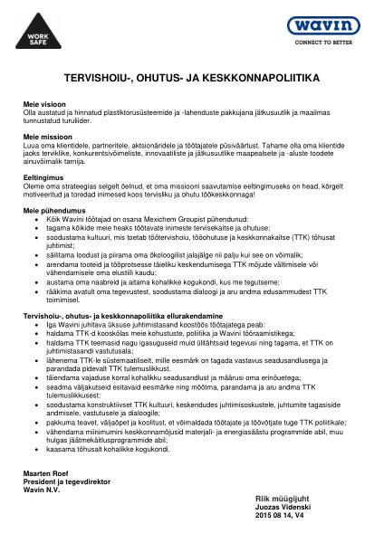 TERVISHOIU-, OHUTUS- JA KESKKONNAPOLIITIKA