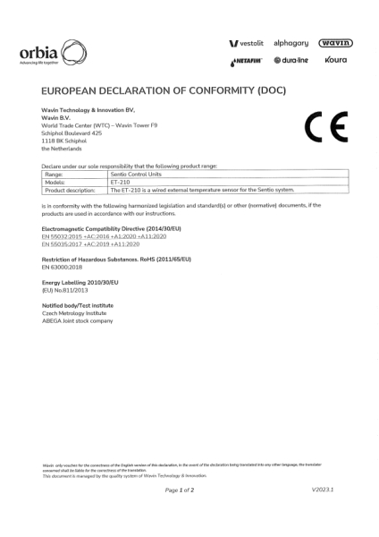 EU Declaration of conformity Sentio 4063806 - ET 210