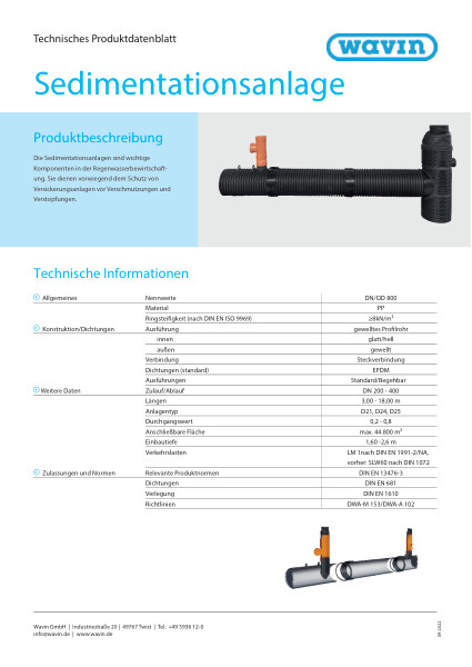 Produktdatenblatt Certaro Sedimentationsanlage