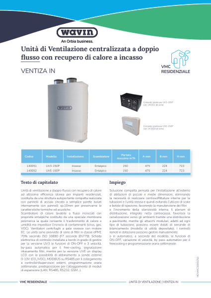 Unità VMC Wavin Ventiza IN