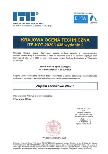 KOT ITB 2020/1435_wydanie 2 Złączki zaciskowe Wavin