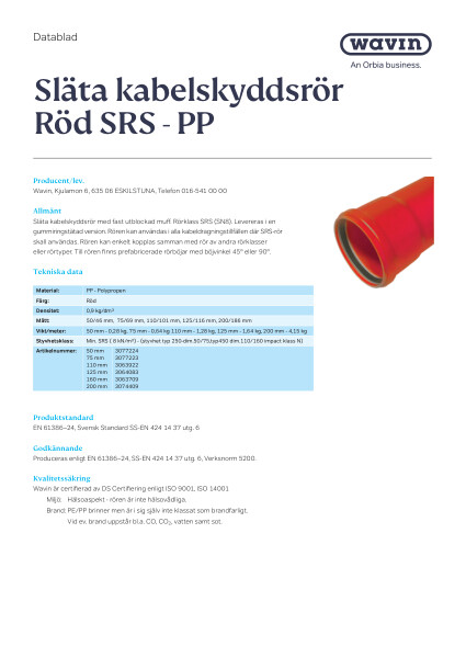 Wavin Släta kabelskyddsrör Röd SRS - PP_F_NR-57968_sv