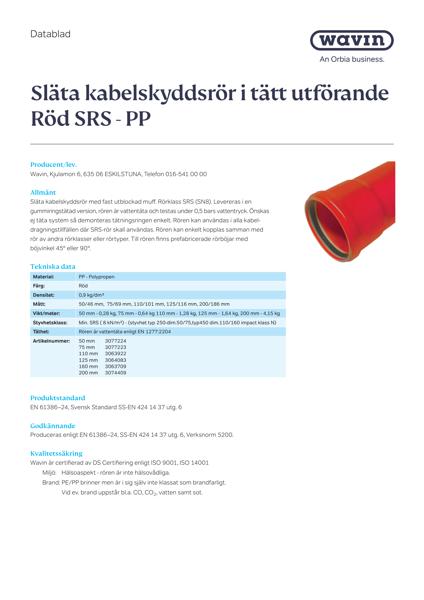Wavin Släta kabelskyddsrör Röd SRS - PP_F_NR-57968_sv