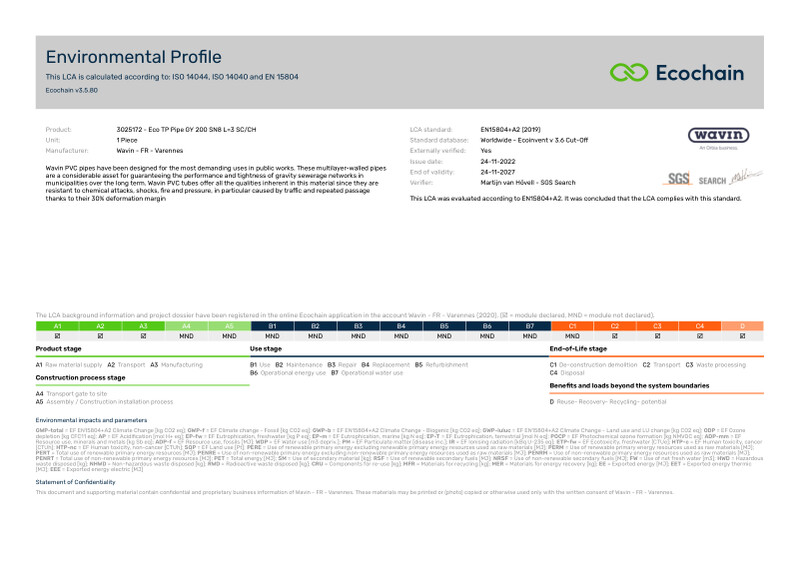 Wavin - FR - Varennes-3025172 - Eco TP Pipe GY 200 SN8 L3 SCCH-2020-environmental-profile 2023-07-05 1228