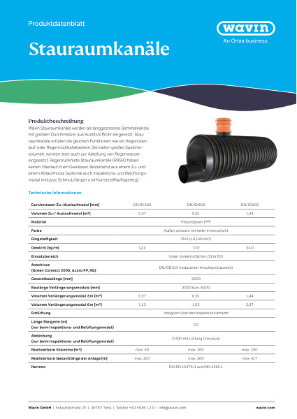 Produktdatenblatt Stauraumkanäle