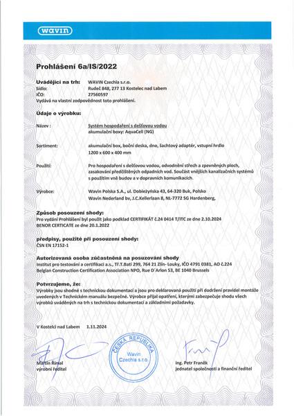 Prohlášení Akumulační box AquaCell 