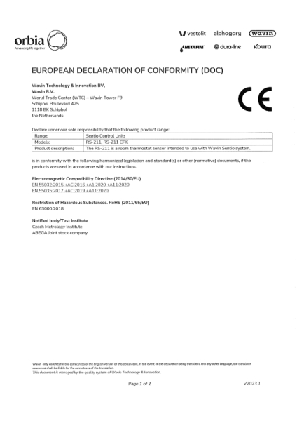 EU Declaration of conformity Sentio 3077002 - RS 211
