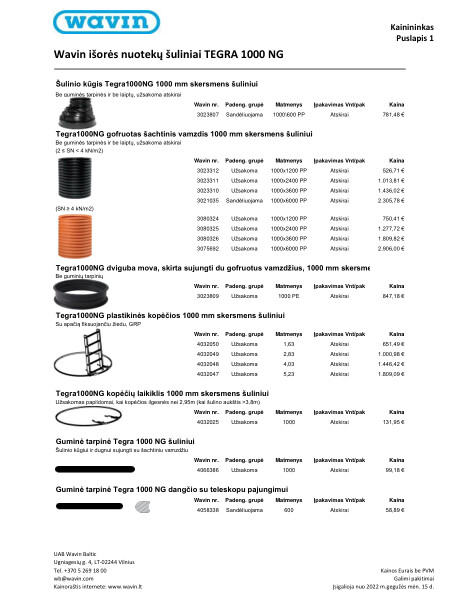 Wavin išorės nuotekų šuliniai TEGRA 1000 NG