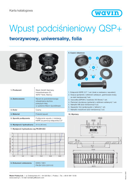 Karta katalogowa Wpust podciśnieniowy QSP+ tworzywowy, uniwersalny, folia