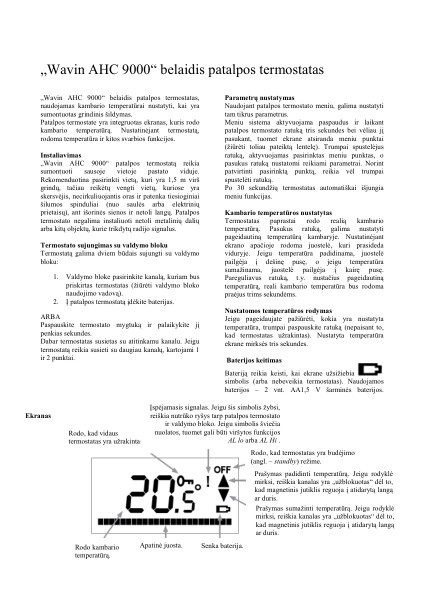 Techninė instrukcija - Belaidis termostatas AHC 9000 TP-150