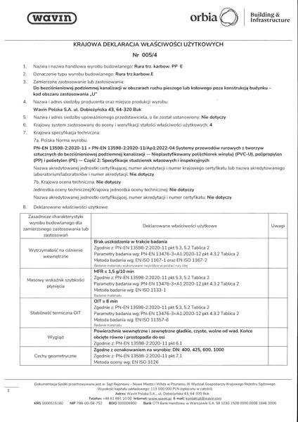 KDWU 005/4 Rury trzonowe karbowane E, DN 400, 425, 600, 1000