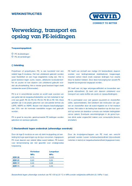 Werkinstructie verwerking, transport en opslag van PE-leidingen