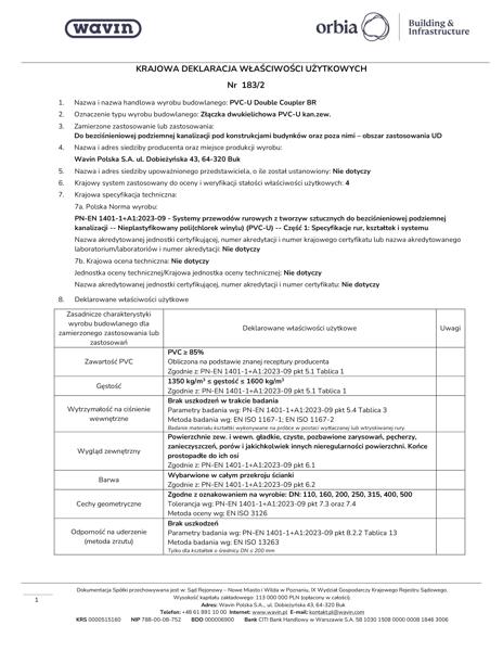 KDWU 183/2 Złączka dwukielichowa kanalizacji zewnętrznej PVC-u