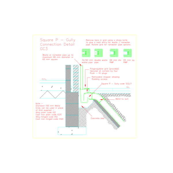 CAD - GC3 Gully connections Square P gully