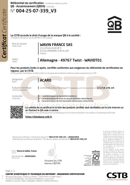 Certificat QB - Acaro SN12 - Twist