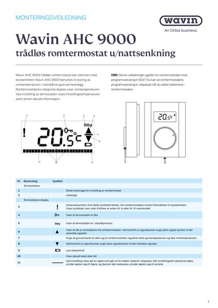 AHC9000 trådløs romtermostat uten nattsenking Veiledning