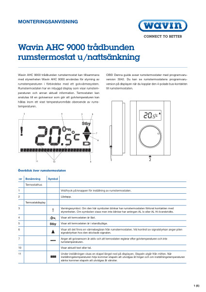 AHC 9000 trådbunden rumstermostat Monteringsanvisning