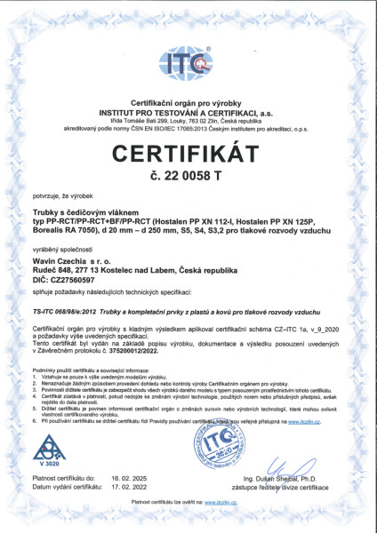 Certifikát Wavin PP-RCT Basalt, Basalt Clima vzduch