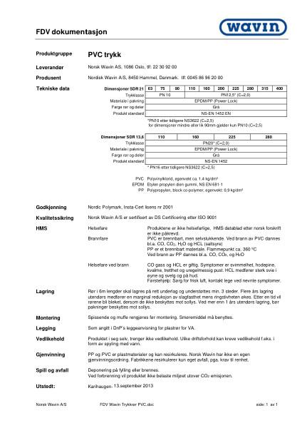 FDV Wavin PVC Trykk