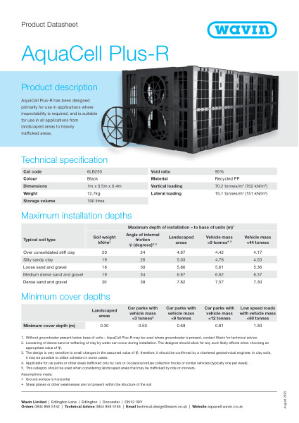 Wavin AquaCell Plus-R data sheet