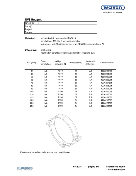 Technische fiche / Fiche technique RVS Beugels/Colliers Inox