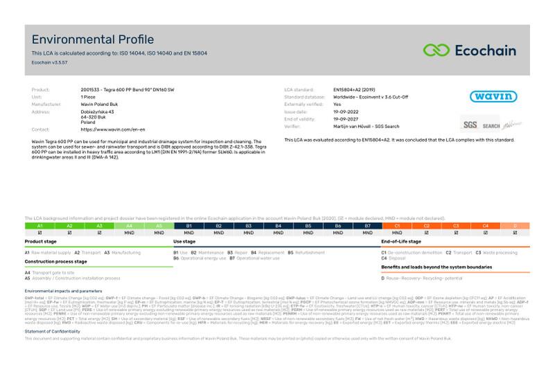 Wavin Poland Buk-2001533 - Tegra 600 PP Bend 90 DN160 SW-2020-summary-epd 2022-09-27 1939