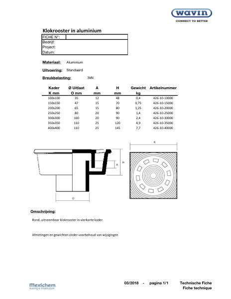 Alu klokrooster / siphon de cour 3kN