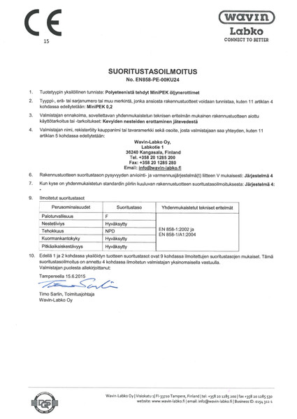 Suoritustasoilmoitus (DoP) - No. EN858-PE-00KU24 - MiniPEK 0,2