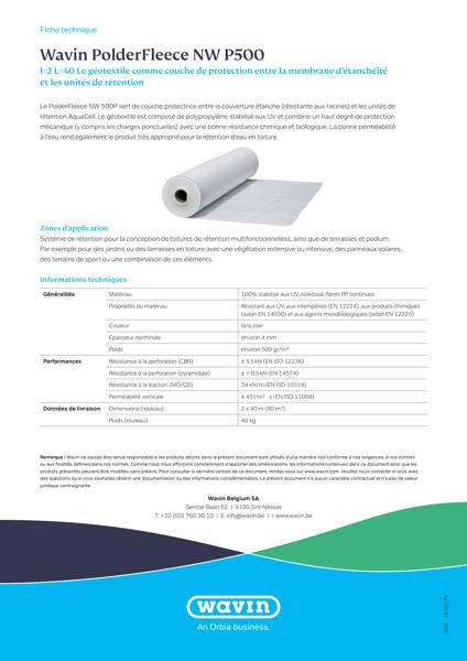 Datasheet Wavin PolderFleece 500 Protection FR