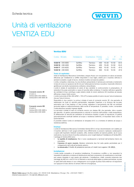 Scheda tecnica Wavin Ventiza EDU