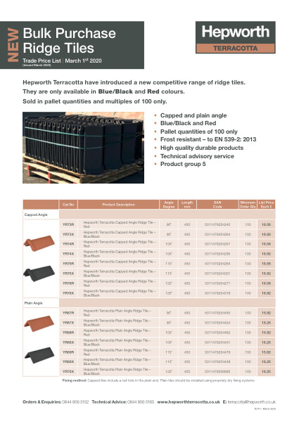 Hepworth Terracotta bulk ridge tile leaflet