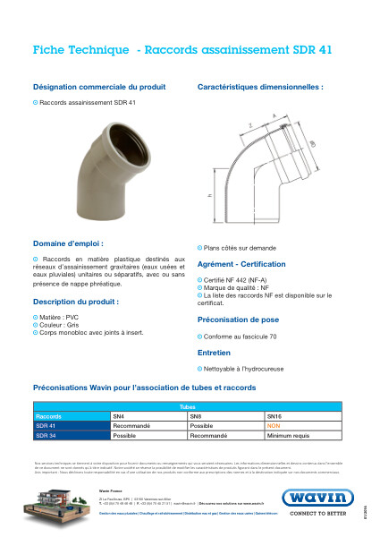 Fiche technique - Raccords assainissement SDR 41