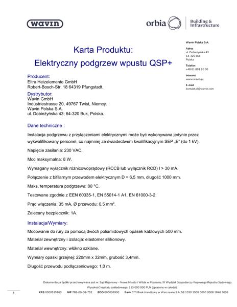 Elektryczny podgrzew wpustu QSP+_karta produktu