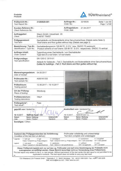 TÜV QuickStream Metal Outlet Declaration of Conformity - 21280829-001