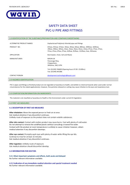 MSDS - PVC products