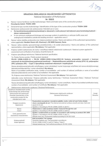 KDWU 053/3 Dwuzłączka kielichowa PE TEGRA 1000