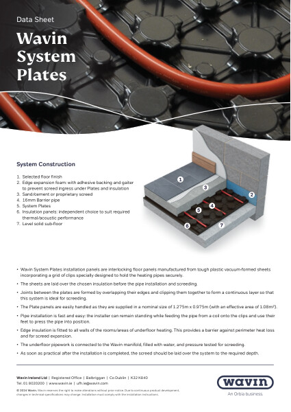 Wavin IE UFH System Plates Data Sheet