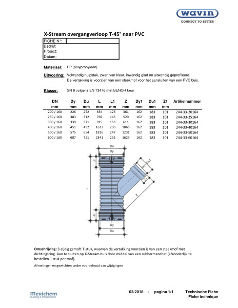 SN8 X-Stream Overgangverloop T45°/ T45° vers PVC