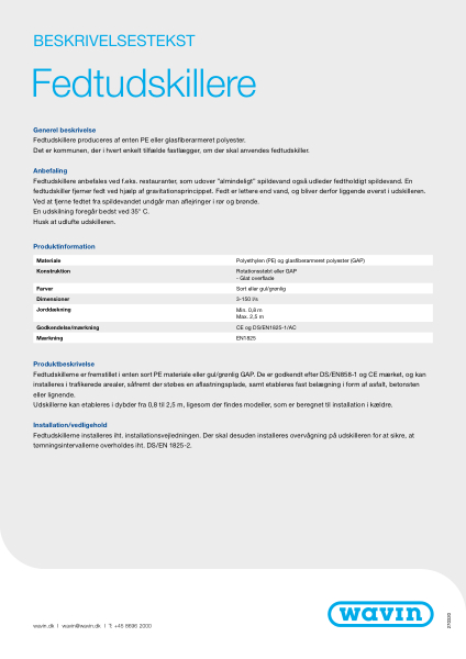 Beskrivelsestekst - Fedtudskillere