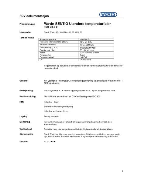 Wavin FDV Sentio utendørs temperaturføler